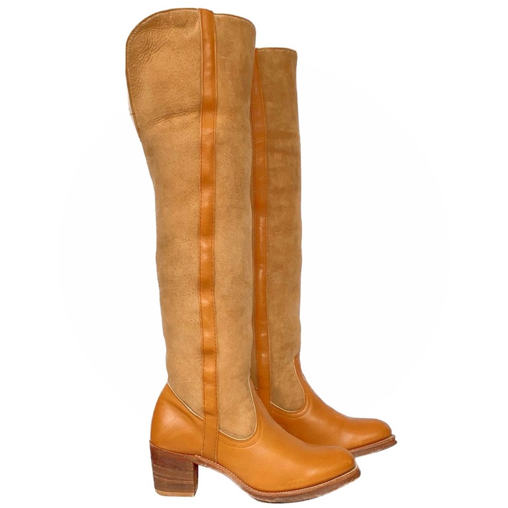 SOLD FRYE True Vintage Black Label Shearling Lined Tall Over the Knee Fold Boots - Picture 2 of 8
